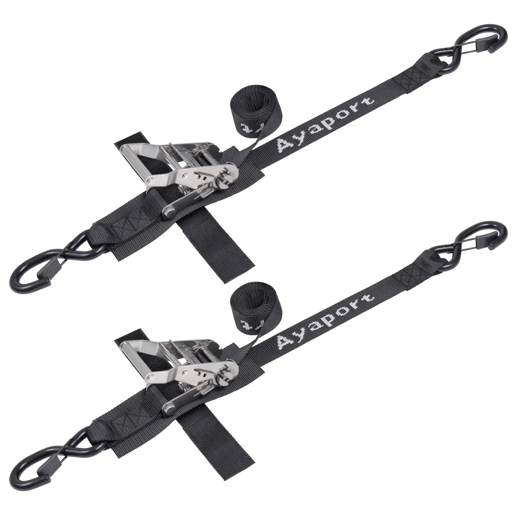 Ayaport Boat Tie Down Straps to Trailer (Stainless Steel Ratchet) 5 Feet 4400lbs Break Strength Heavy Duty Ratchet Boat Straps Boat Transom Straps Boat Trailer Accessories for Boating Safety