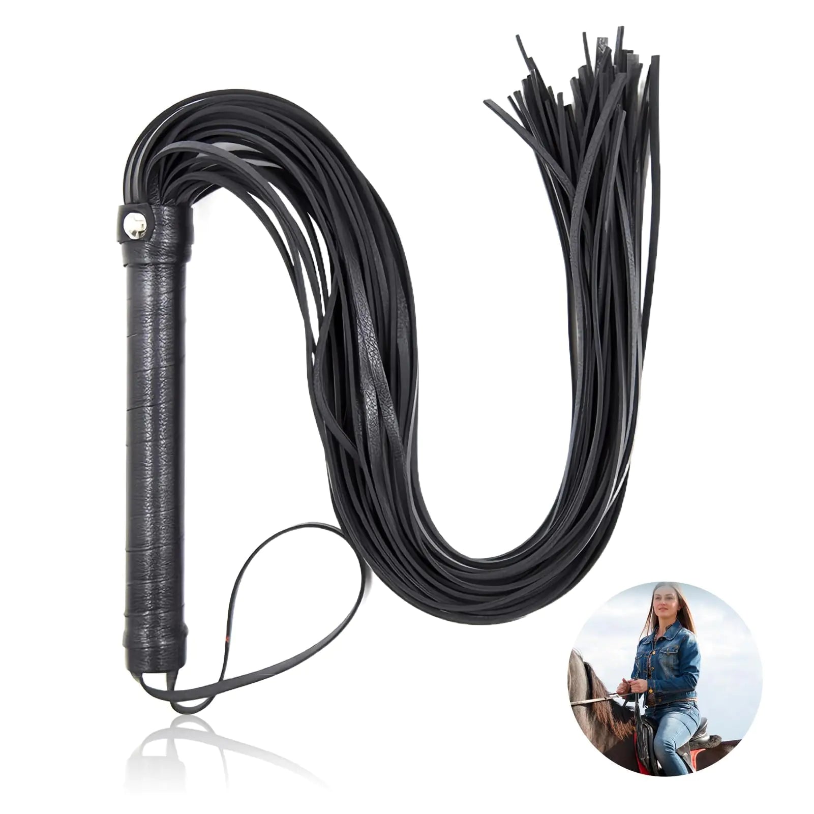 Whip Black Whip Equestrian whips Crop whip for horses Black Faux Horse Whip Horse Riding Whip Equestrian Faux Leather Whip Horse Equipment Whip for Training Horses Riding Horses 17.7inch(Black)