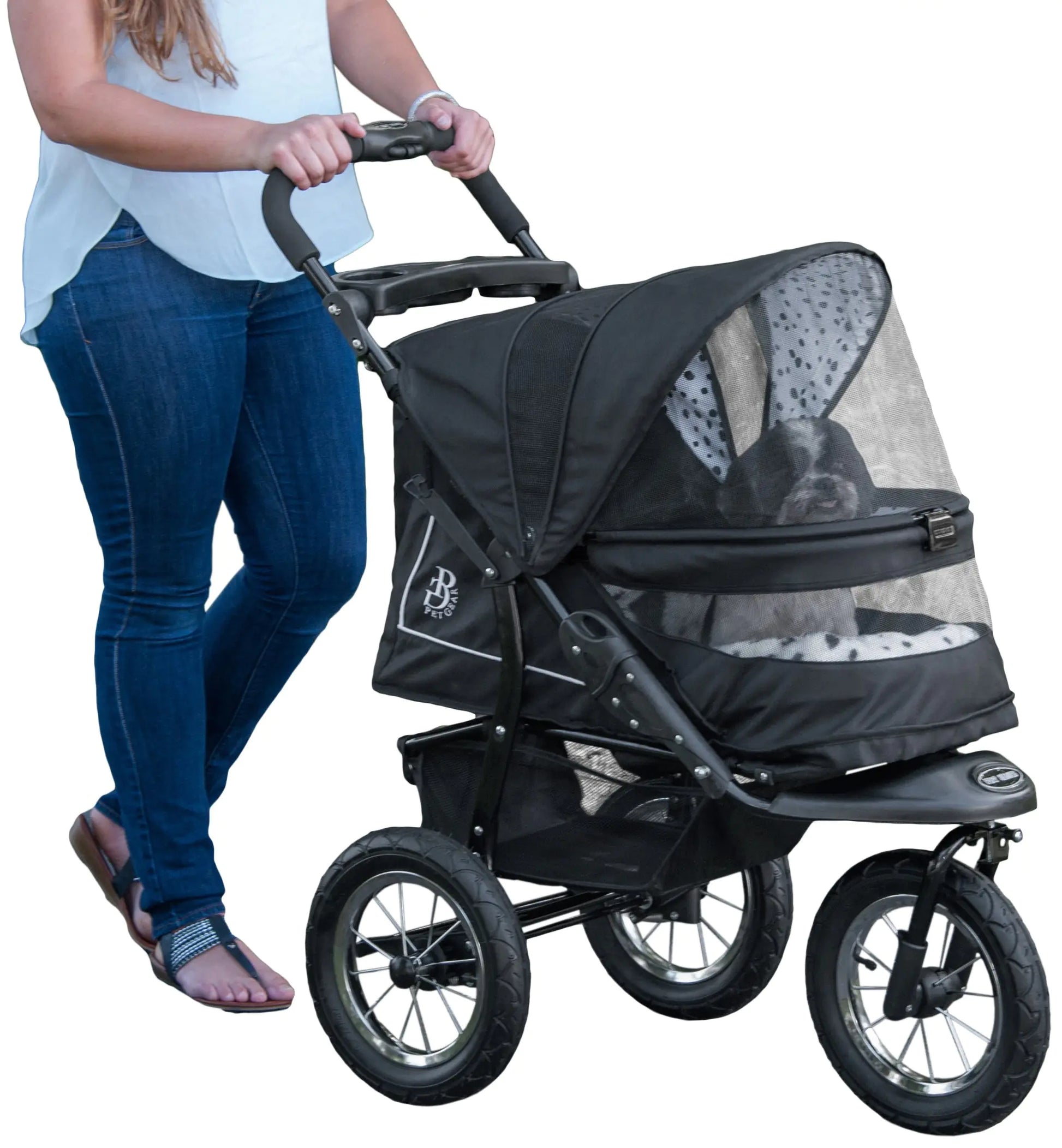Pet Gear No-Zip NV Pet Stroller for Cats/Dogs Zipperless Entry Easy One-Hand Fold Gel-Filled Tires Plush Pad + Weather Cover Included 3 colors