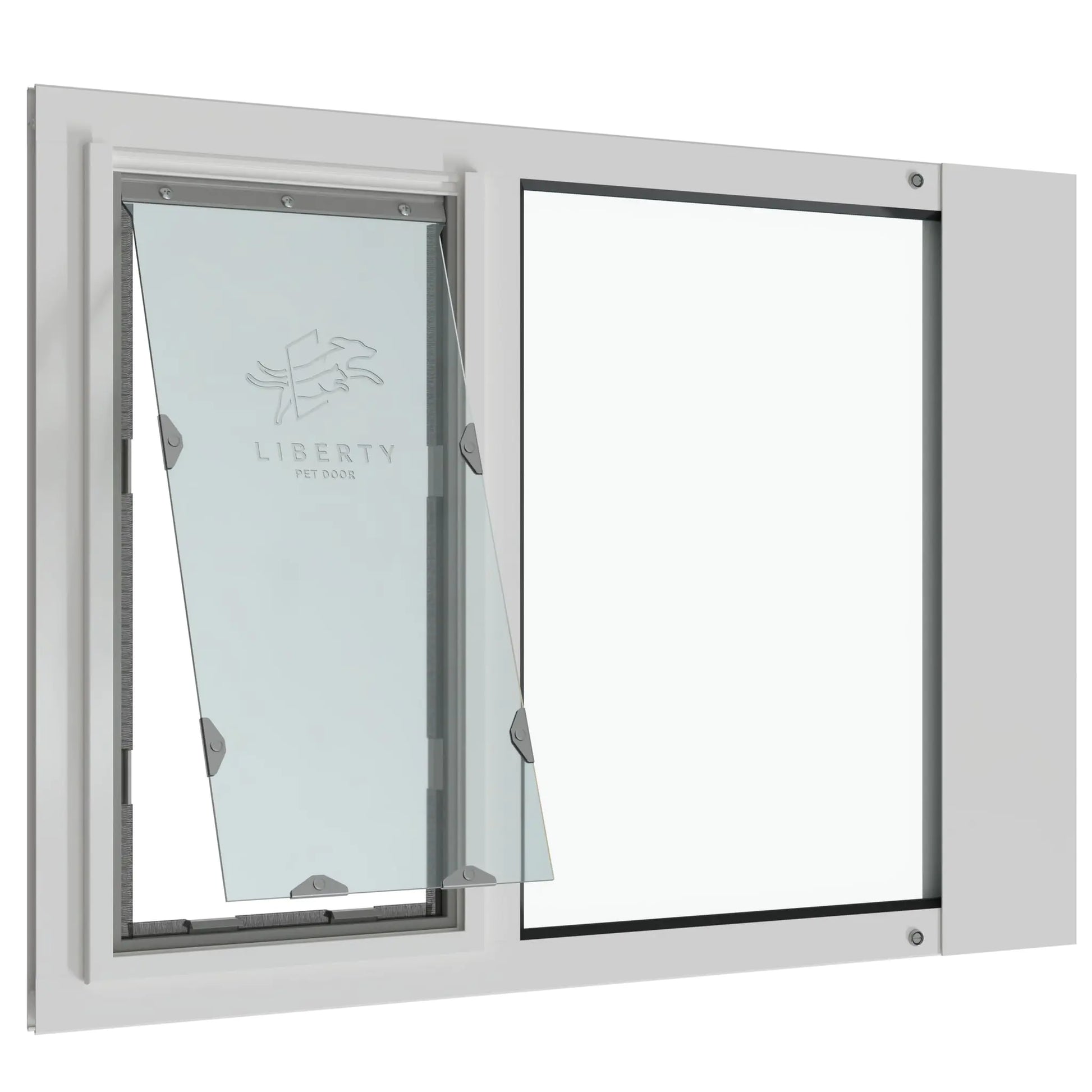 Liberty Pet Door Insert for Vinyl Sash Windows | Durable Vinyl Frame with Closing Cover | Energy Efficient Safety Glass | White Large Flap 41" - 42.5" Width