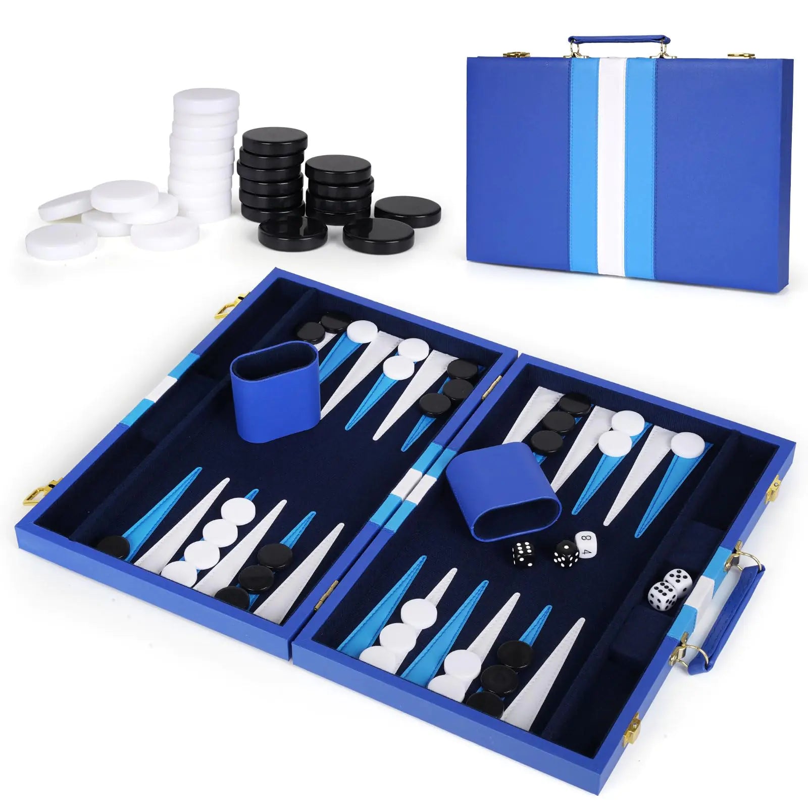 Backgammon Sets for Adults and Kids ,15 Inches Portable Travels Strategy Backgammon Game Set ,Classic Family Board Game with Premium Folding Leather Backgammon Board Case and Checkers
