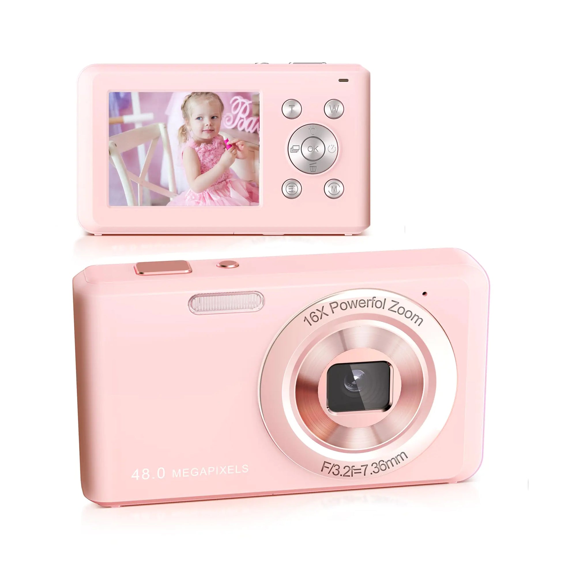 SLRNQJA Digital Camera FHD 1080P Compact Camera with 32GB Card，48MP Camera 2.4 LCD 16X Digital Zoom for Kid Student Children Teen Girl Boy(Pink)