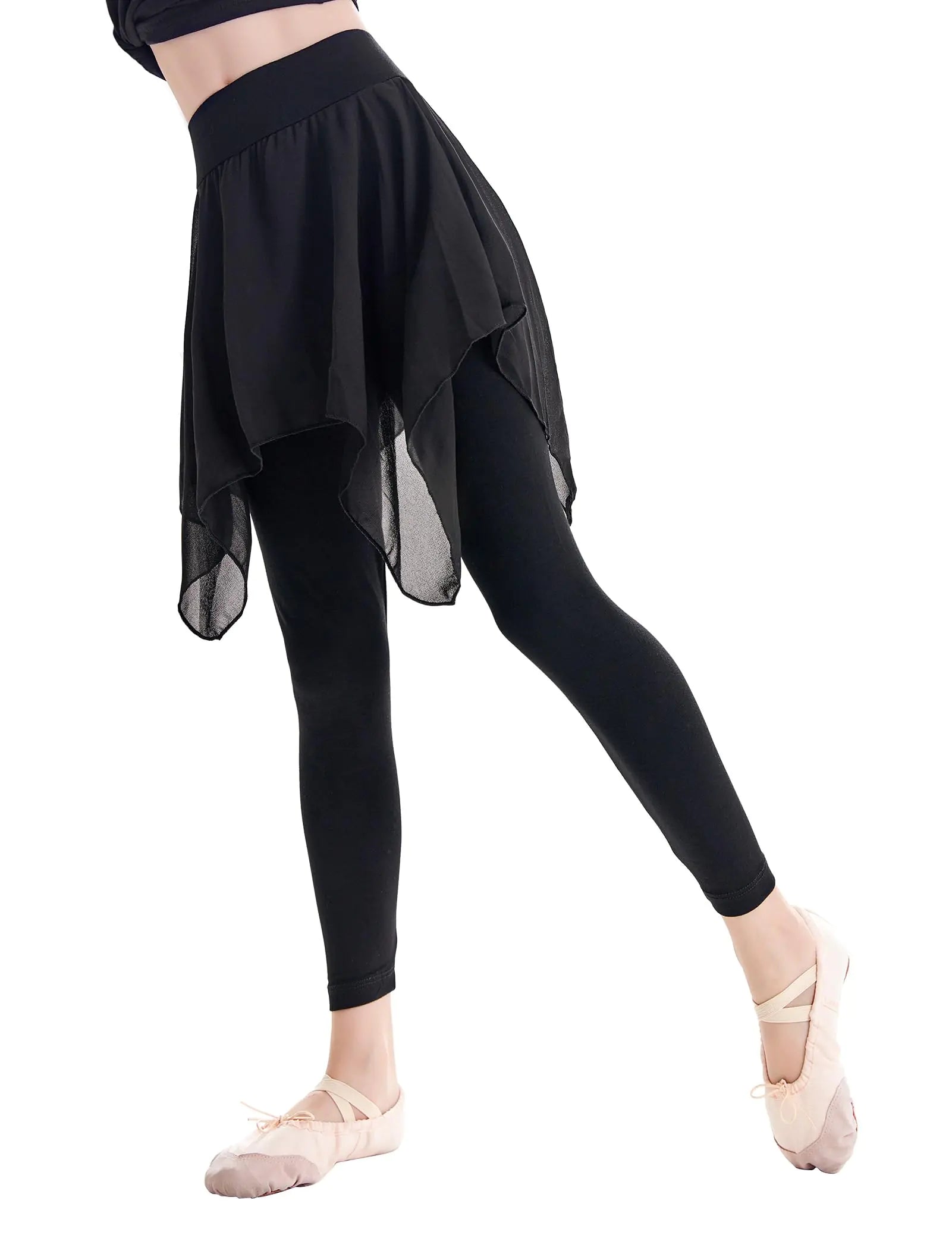 Daydance Black Toddler Girls Athletic Leggings Skirted Ballet Pants for Dance Yoga Jazz Exercise and Workout