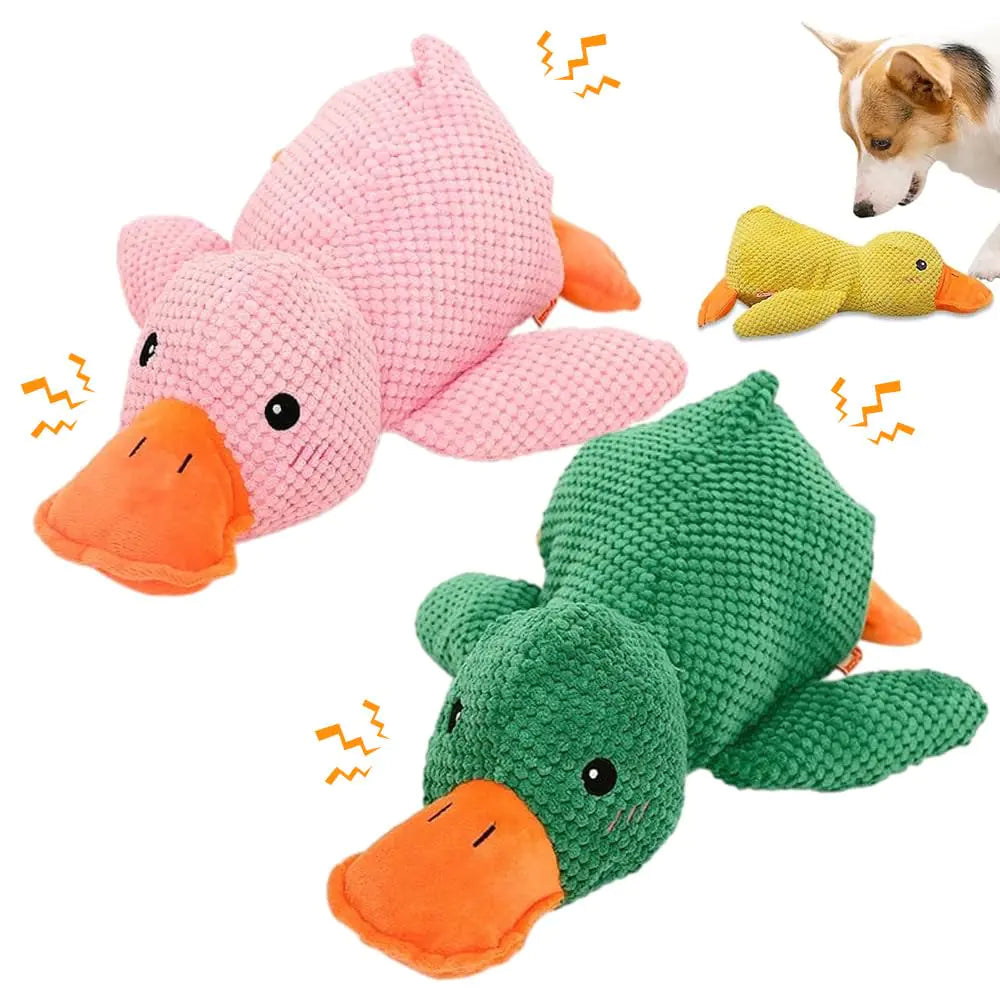 ATFirst Duck Dog Toys 2024 New Durable Dog Calming Duck Dog Toys Dog Toys for Aggressive Chewers Indestructible Dog Toys with Soft Squeaks Yellow Stuffed Duck Dog Toys Puppy Toys(Green+PinkL)
