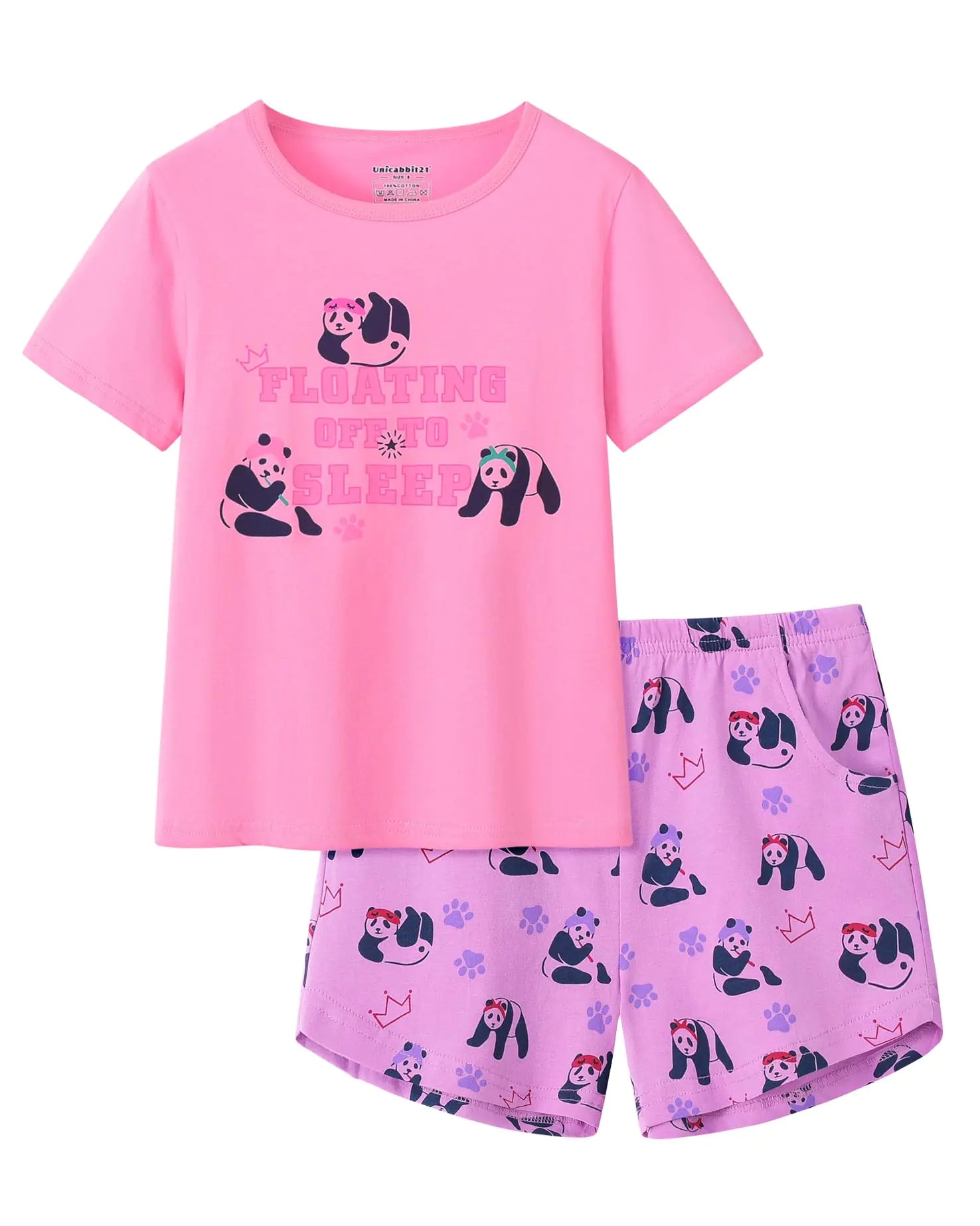 UNICABBIT21 Black Sleeping Sloth Summer Pajamas for Girls Big Kids Cute Cartoon Nighty Sleepwear 2-Piece Short Sleeve Set Size 16