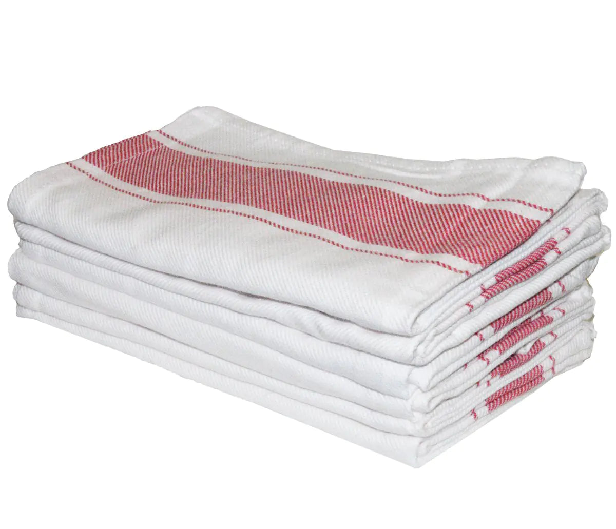 Pacific Linens Kitchen Dish Towels 6 Pack Red Professional Grade Super Absorbent 100% Cotton Vintage Stripe (Size: 20"x 28") (Red)