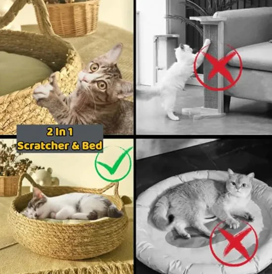 Cat Bed Pet Nest Manual Rattan Woven Cattailgrass Cat Scratch Board Removable