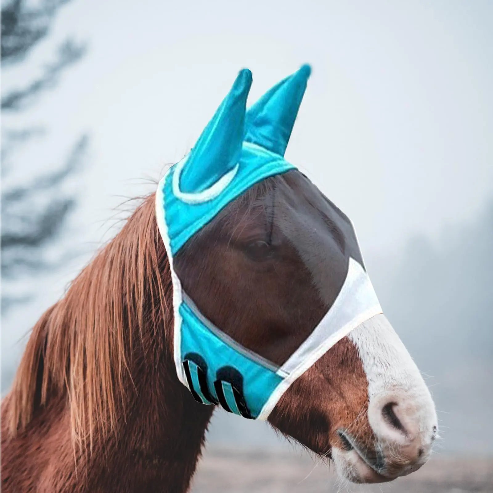 DayoVortex Fly Masks for Horses with Ears Fly Masks for Draft Horse Mask Fly No Nose(Light Blue L)