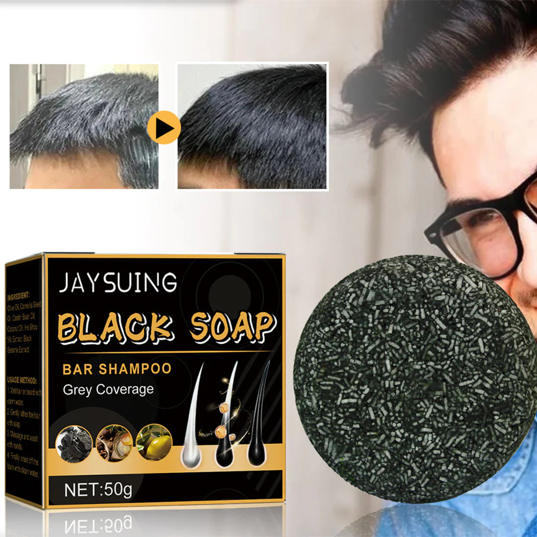 Black Thickening Hair Care Shampoo Bar