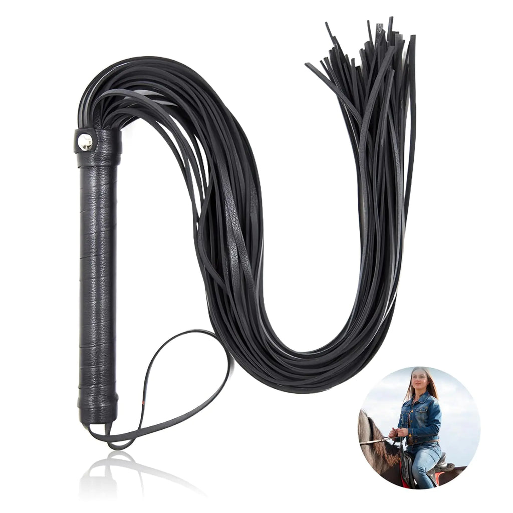 Whip Black Whip Equestrian whips Crop whip for horses Black Faux Horse Whip Horse Riding Whip Equestrian Faux Leather Whip Horse Equipment Whip for Training Horses Riding Horses 17.7inch(Black)