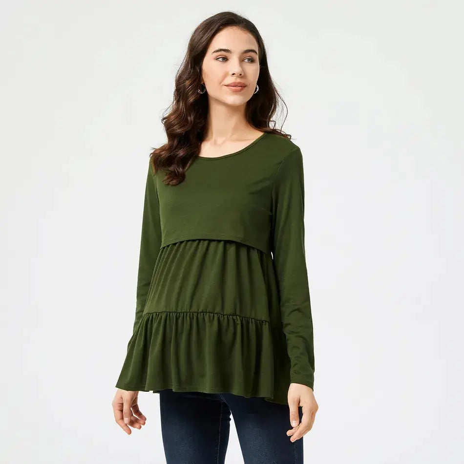 Maternity Casual Loose Peplum Top for Nursing