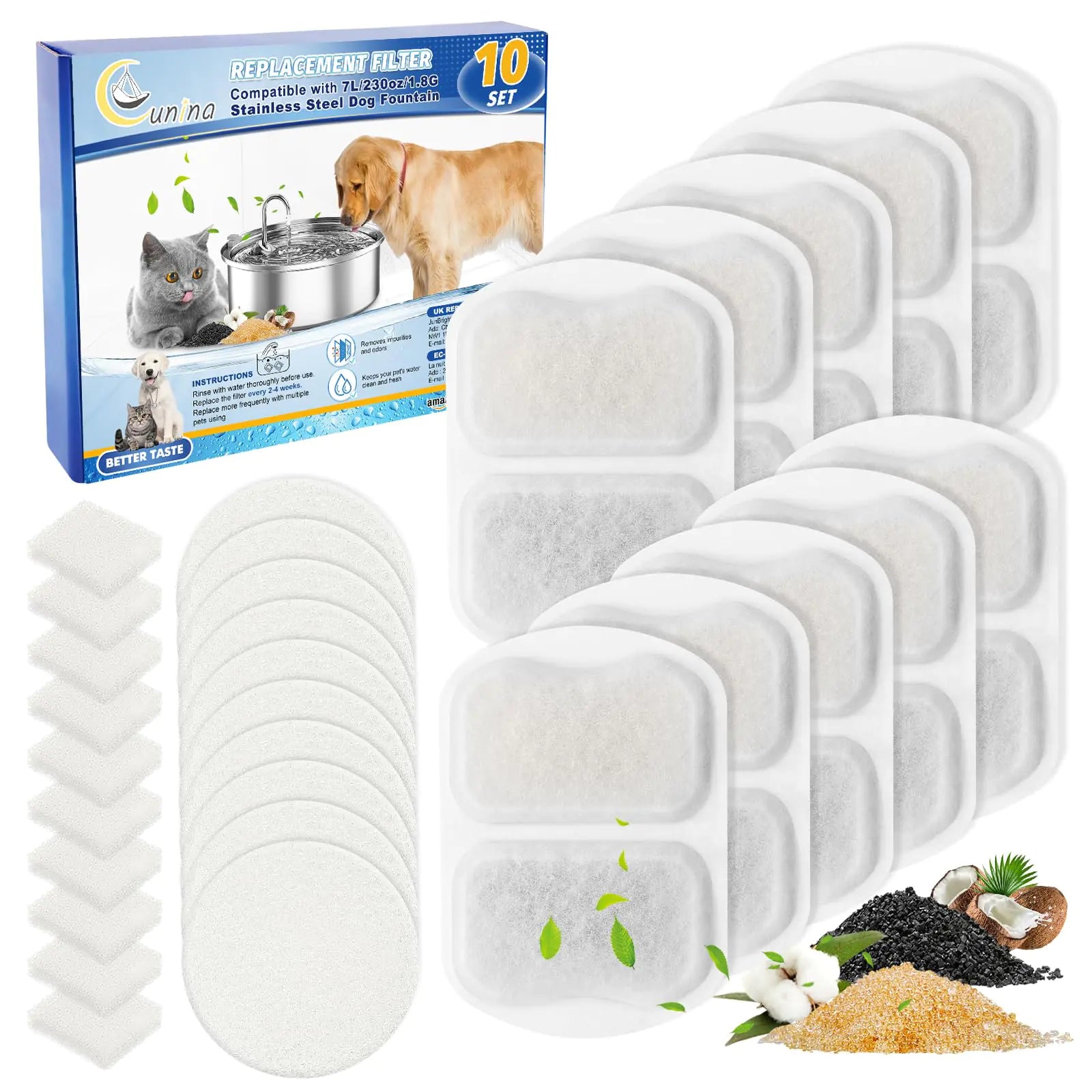 Cunina Dog Water Filter Replacement 8 Set Dog Water Bowl Filters Pet & Dog Water Filter Compatible with oneisall 7L/230oz/1.8G Stainless Steel Pet Water Fountain