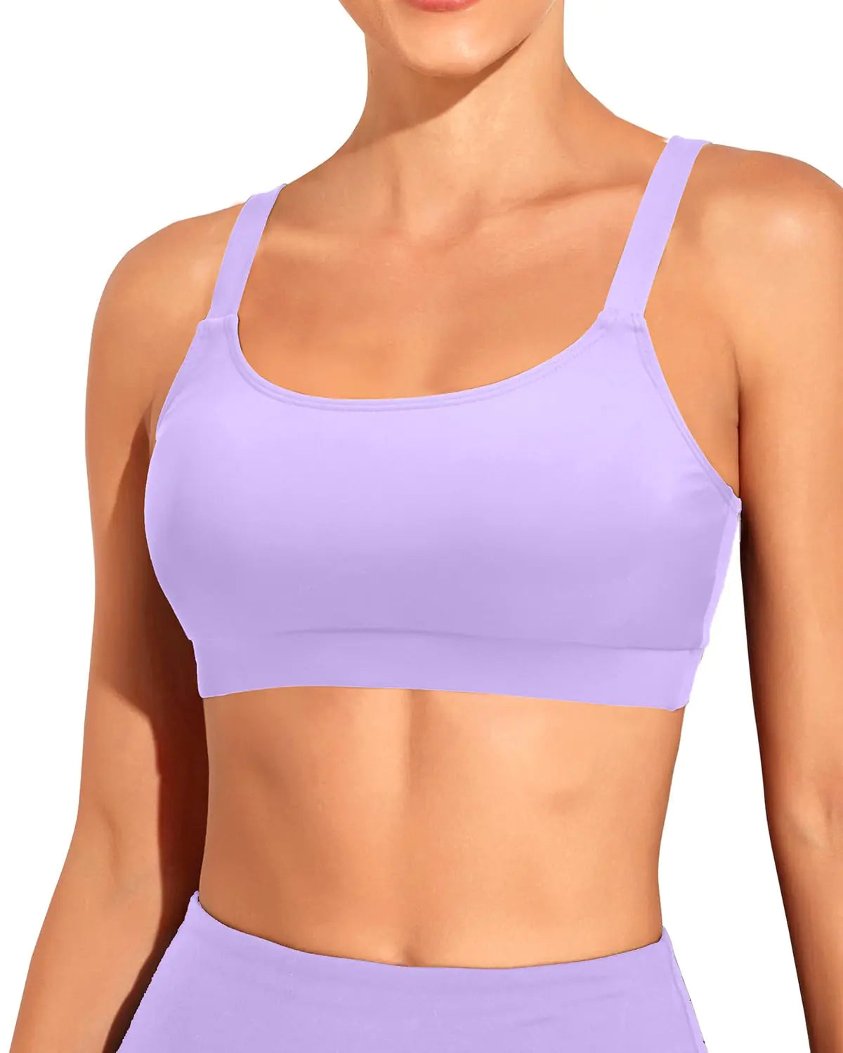 Tempt Me Women Lavender Sports Bra Bikini Tops Scoop Neck Bathing Suits Top Padded Swim Crop Tops Only S