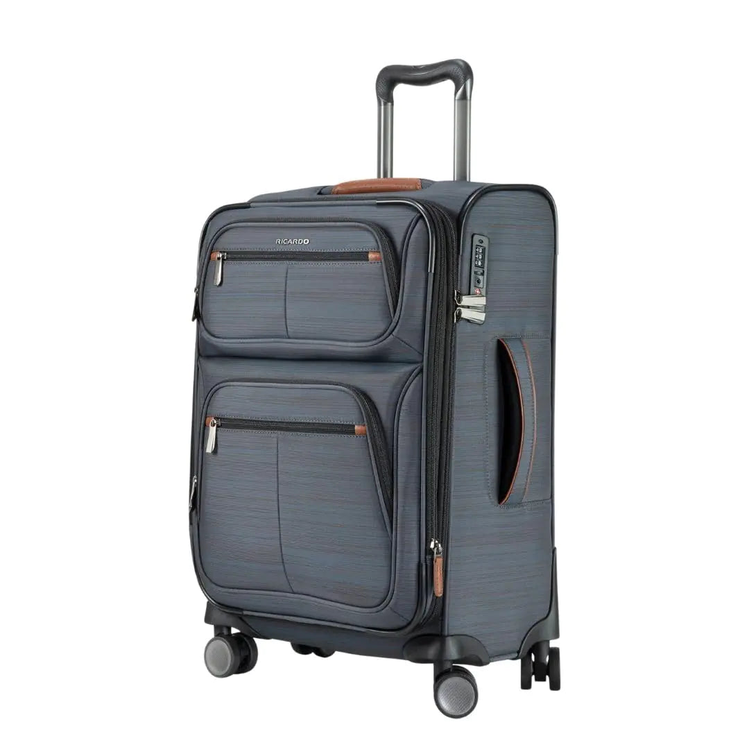 Ricardo Beverly Hills Montecito 2.0 Softside Expandable Luggage with Dual Spinning Wheels Water-Resistant Polyester Comfort Grip for Easy Packing and Moving Men and Women Grey Carry-on 22-Inch