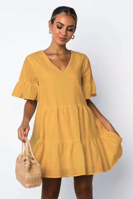 Summer Maternity V-Neck Loose Stitching Dress