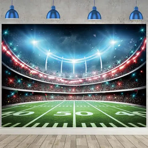 Football Field Backdrop Sports Stadium Auditorium Light Photography Background Football Theme Party Decoration Cake Table Banner 10x8FT(120x96 inch)
