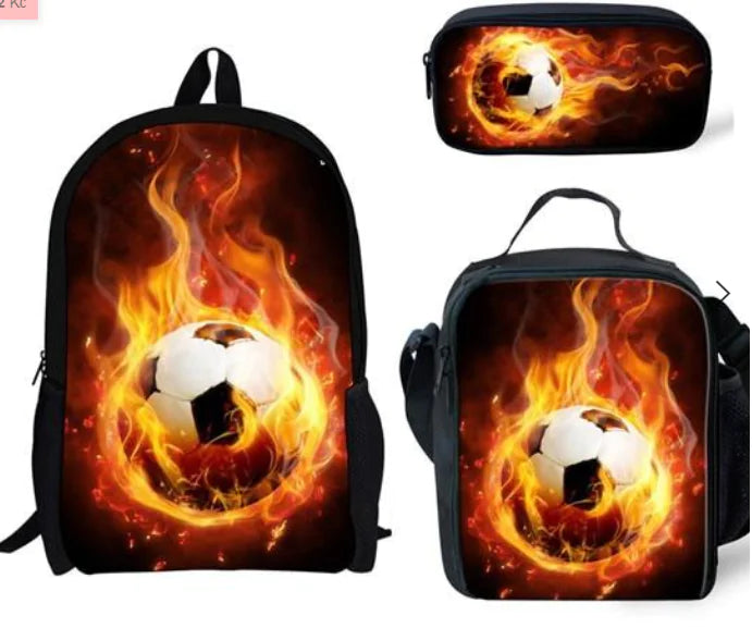 Children's Football Print 3-Piece Backpack Set