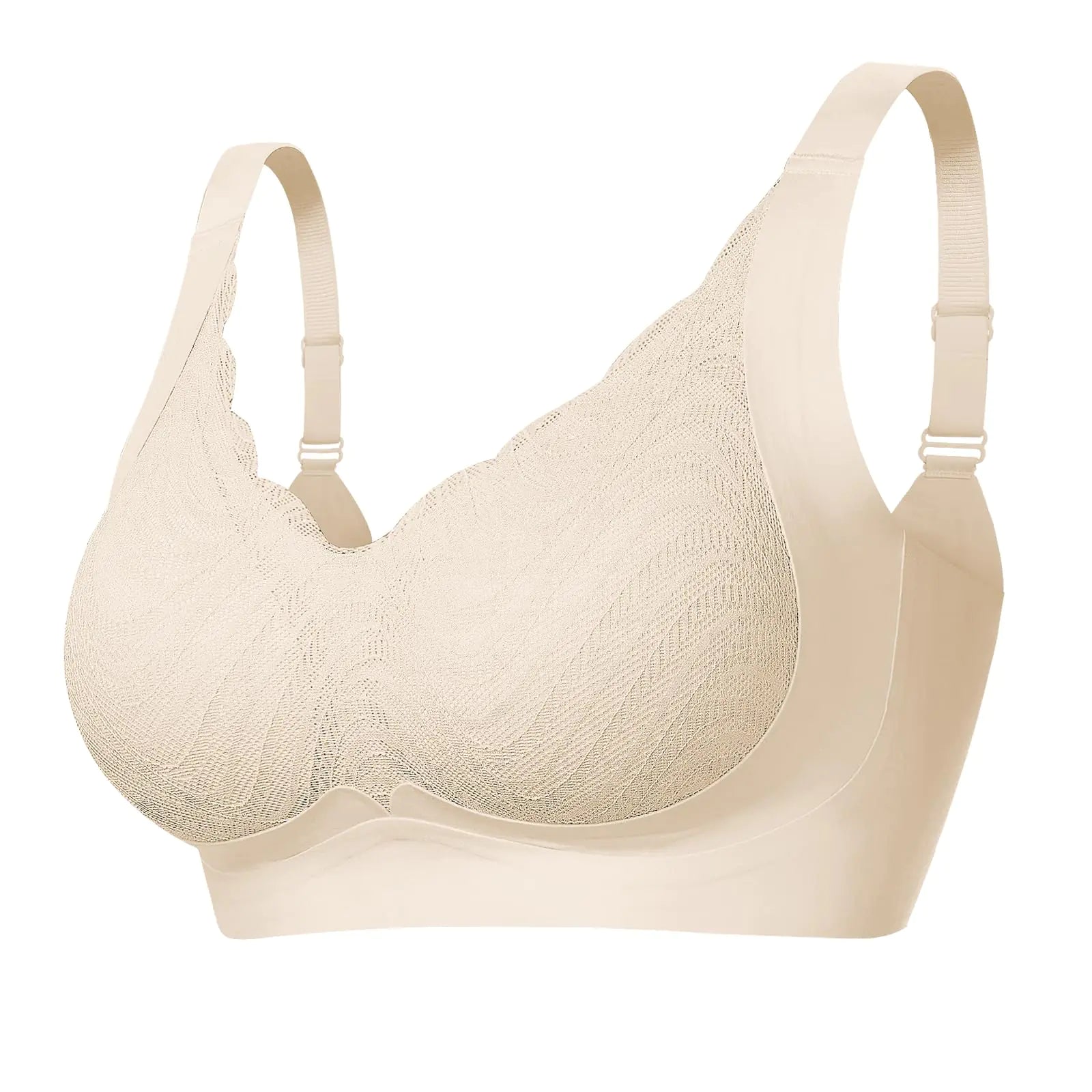 LEYSHE Wireless Support Bra Full Coverage Padded Push Up Bra No Underwire V Neck Comfortable Seamless Wireless Bras for Women Champagne