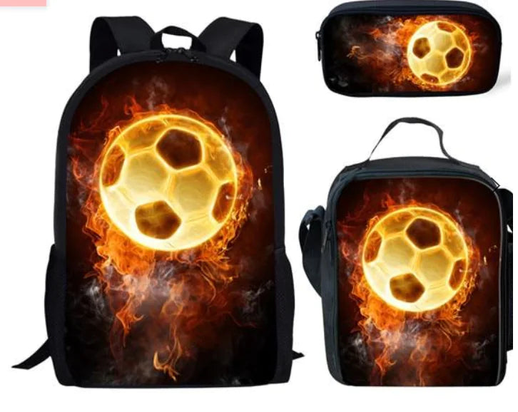 Children's Football Print 3-Piece Backpack Set