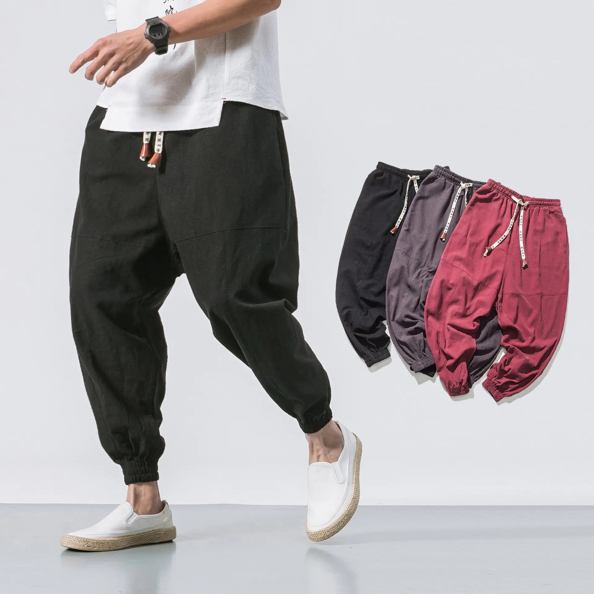 Men's Japanese Loose Cotton-Linen Trousers