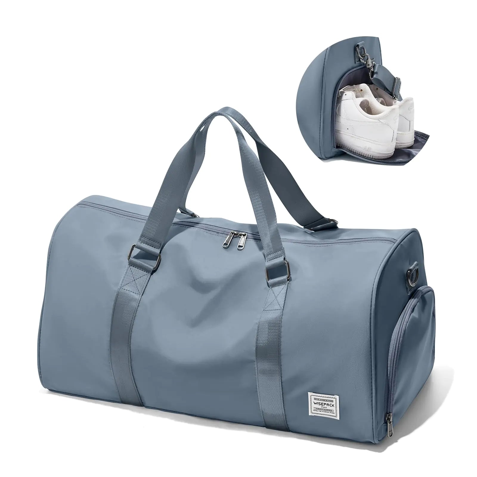 Gym Bag for Men Women with Shoe CompartmentSmall Travel Duffle Bags for Traveling Overnight Weekender Bag Personal Item Travel Bag Large Sport Bag Workout Bag Grey Blue