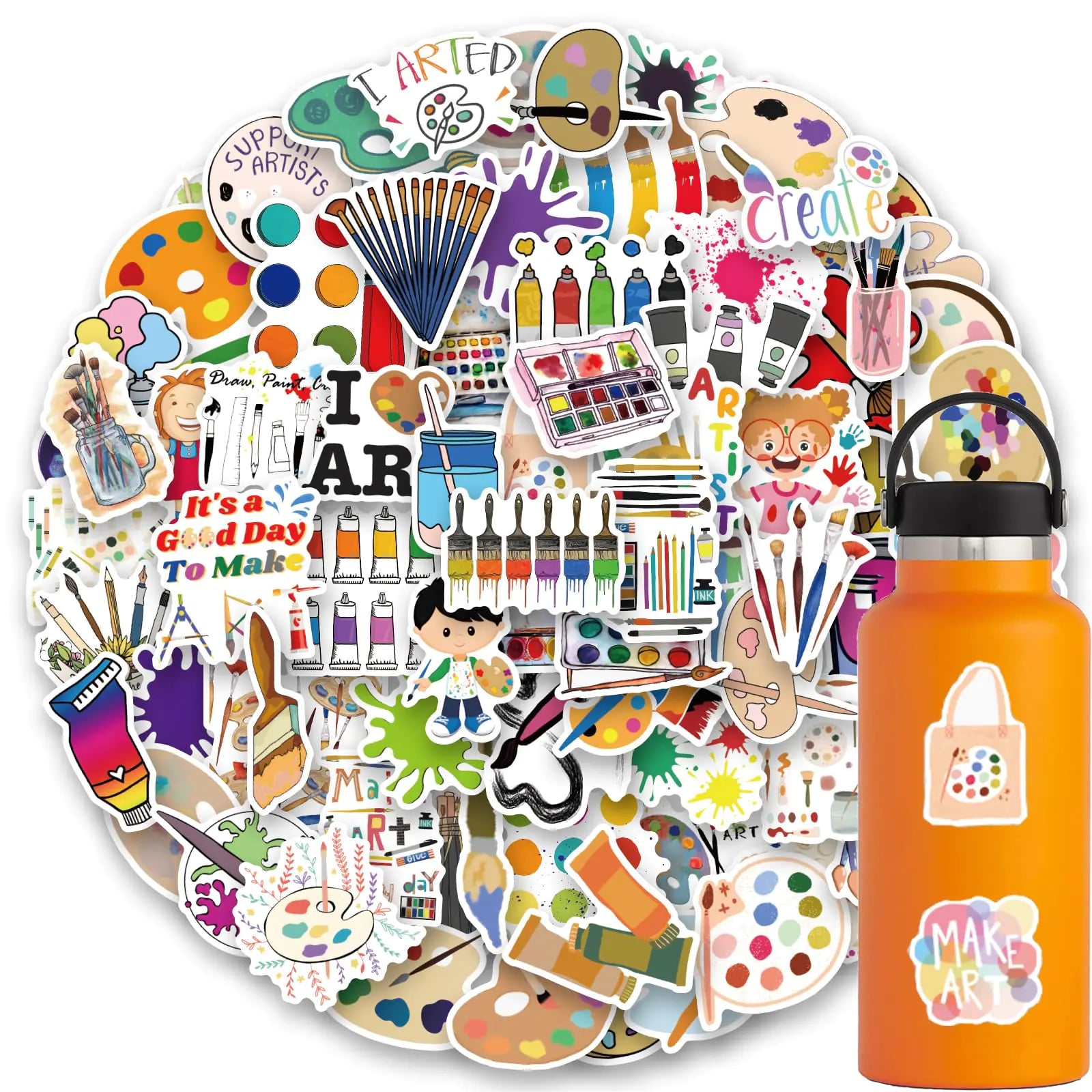 120Pcs Art Painting Stickers Paint Palette Stickers Paint Brushes Stickers Pigment Stickers Decals for Laptop Water Bottles Skateboard Luggage Computer Toy Phone. Gifts for Kids Girls Teens
