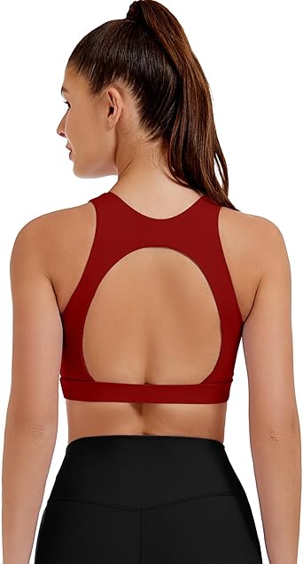 Open Back Sports Bras for Women Supportive Workout Tank Tops Built in Bra Square Neck Crop Yoga Top Push Up