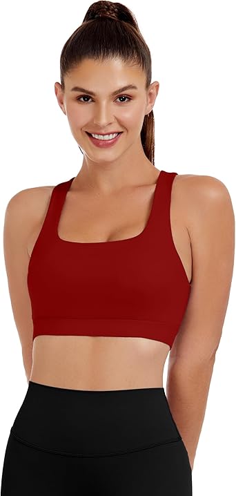 Open Back Sports Bras for Women Supportive Workout Tank Tops Built in Bra Square Neck Crop Yoga Top Push Up