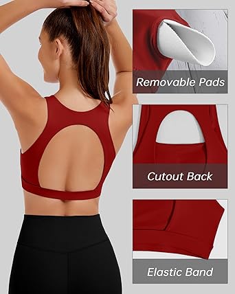 Open Back Sports Bras for Women Supportive Workout Tank Tops Built in Bra Square Neck Crop Yoga Top Push Up