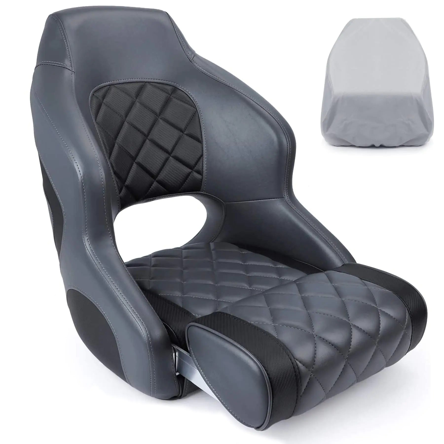 NORTHCAPTAIN Premium Captains Bucket Seat Boat Seat Sports Flip Up Boat Seat with Boat Seat CoverCharcoal/Black