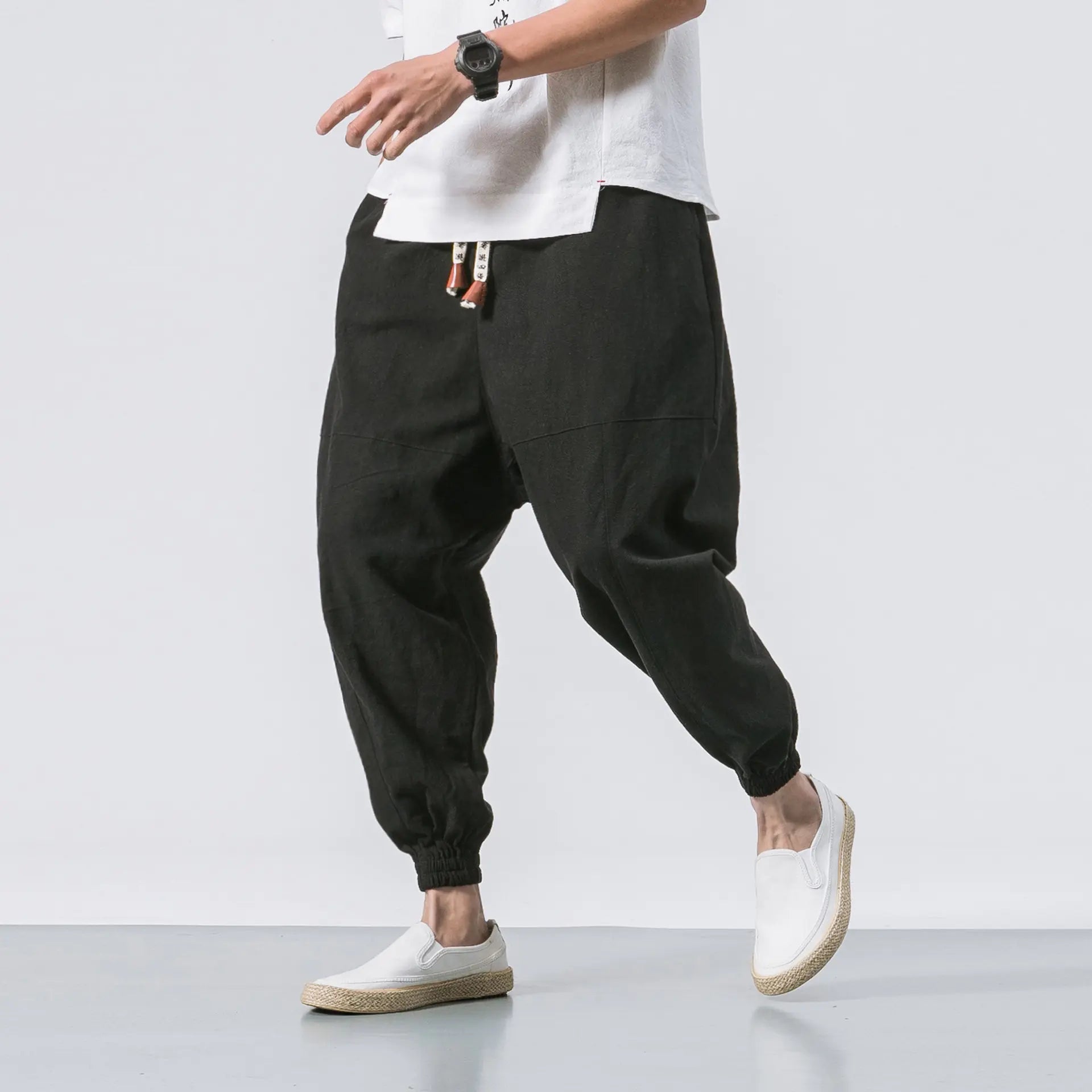 Men's Japanese Loose Cotton-Linen Trousers