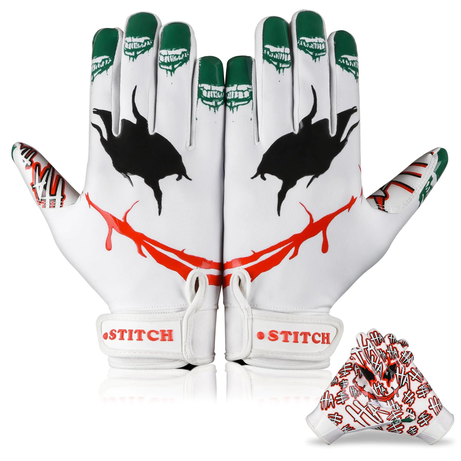 Football Gloves Jester face Adult & Youth Football Gloves Sticky Silicone Joker Football Receiver Gloves Football Receiving Gloves Youth Football Gloves Men Adult & Unisex (Green Youth Small)