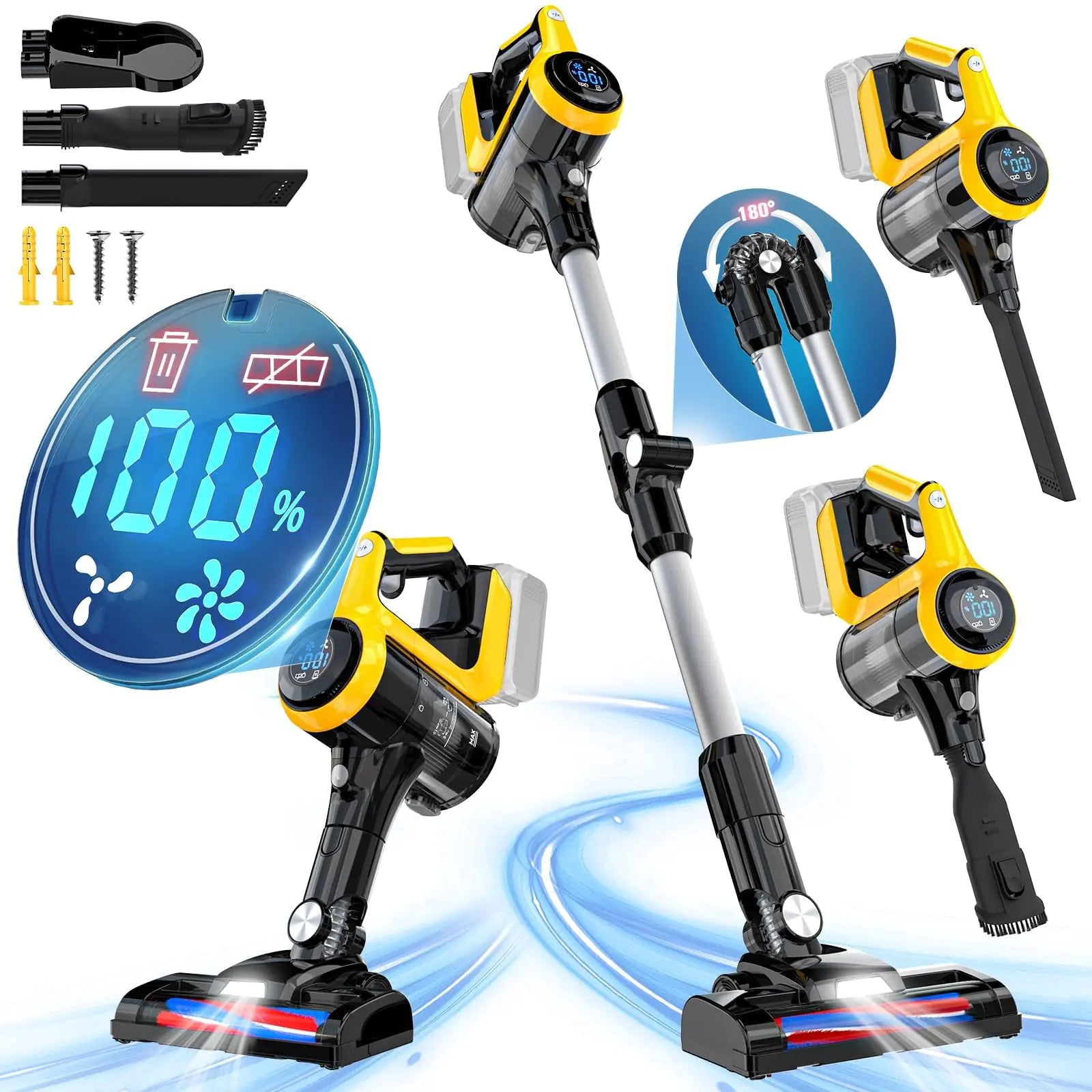 350W Cordless Vacuum Cleaner for DeWALT 20v Battery(No Battery) 30kPa 6 in 1 Lightweight Stick Vacuum with 2 Mode Suction 180° Bendable Wand Stick Vacuum Cleaner for Home Hard Floor Pet Car Carpet