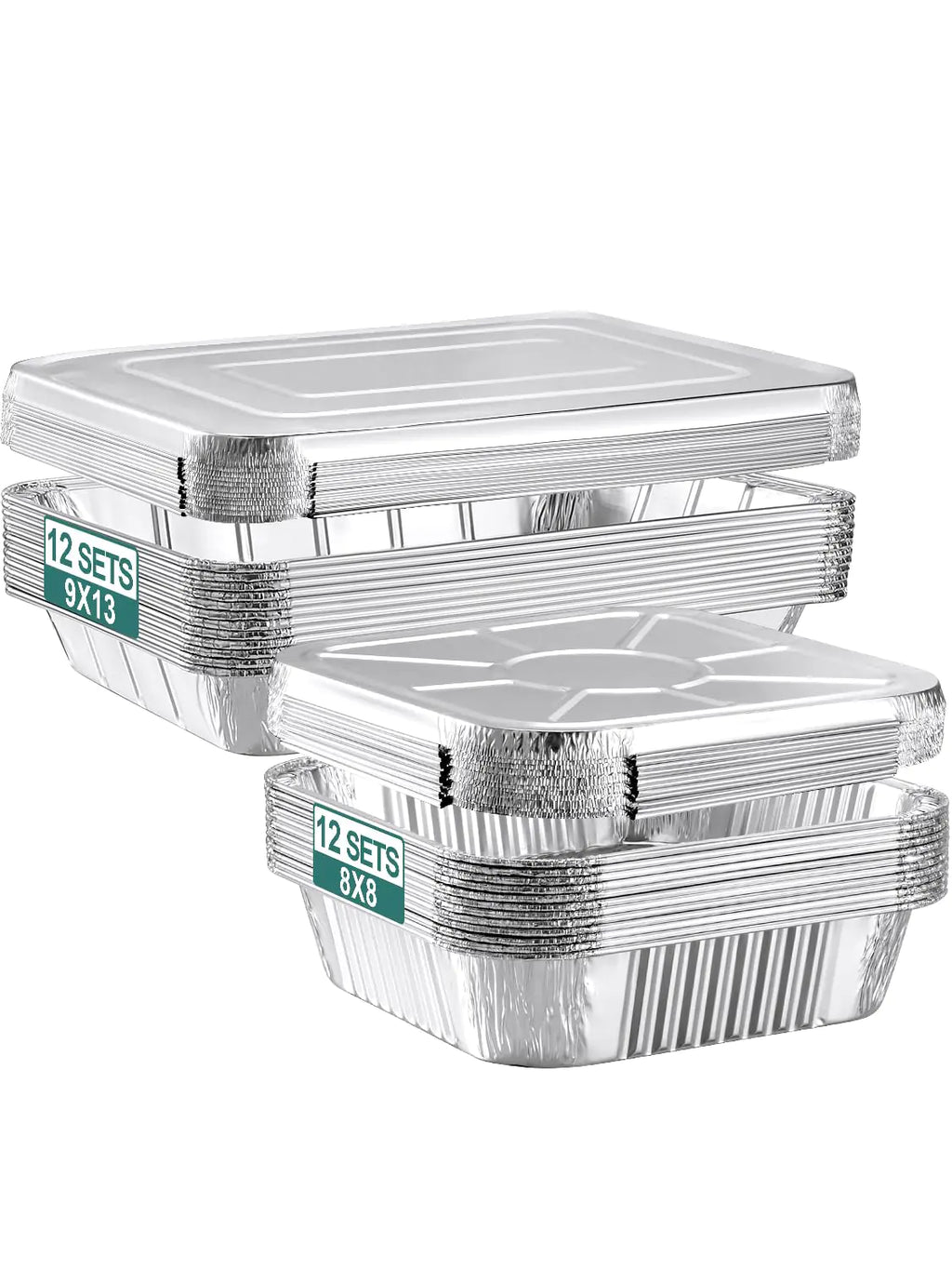 NEEBAKE 24 Pack Disposable Aluminum Pans with Lids Combo Set- 12 Large 9x13 Foil Pans Half Size & 12 Small 8x8 Tin Foil Baking Pans Tin Trays Containers for Meal Prep Food Cooking Roasting Heating