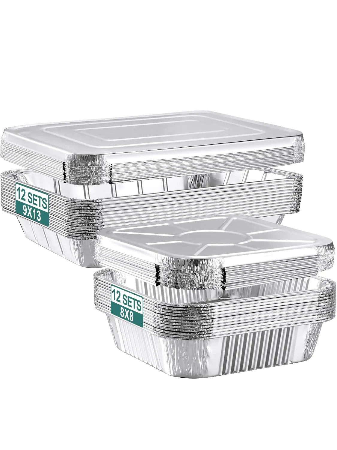 NEEBAKE 24 Pack Disposable Aluminum Pans with Lids Combo Set- 12 Large 9x13 Foil Pans Half Size & 12 Small 8x8 Tin Foil Baking Pans Tin Trays Containers for Meal Prep Food Cooking Roasting Heating