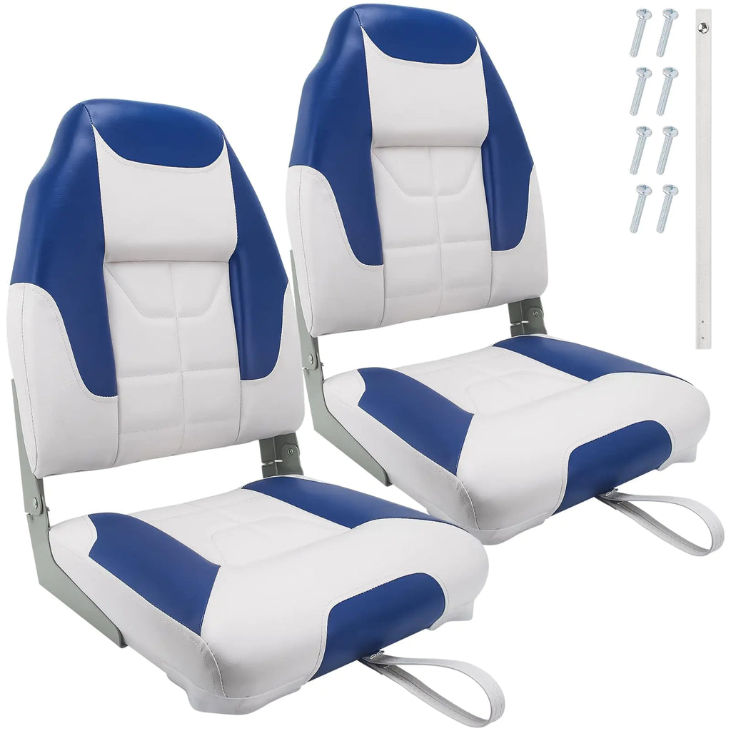 Fishing Boat Seat High Back Folding Boat Seats for Boat Foldable and Portable Boat Seats Light Weight Soft and Comfortable (Blue and White)