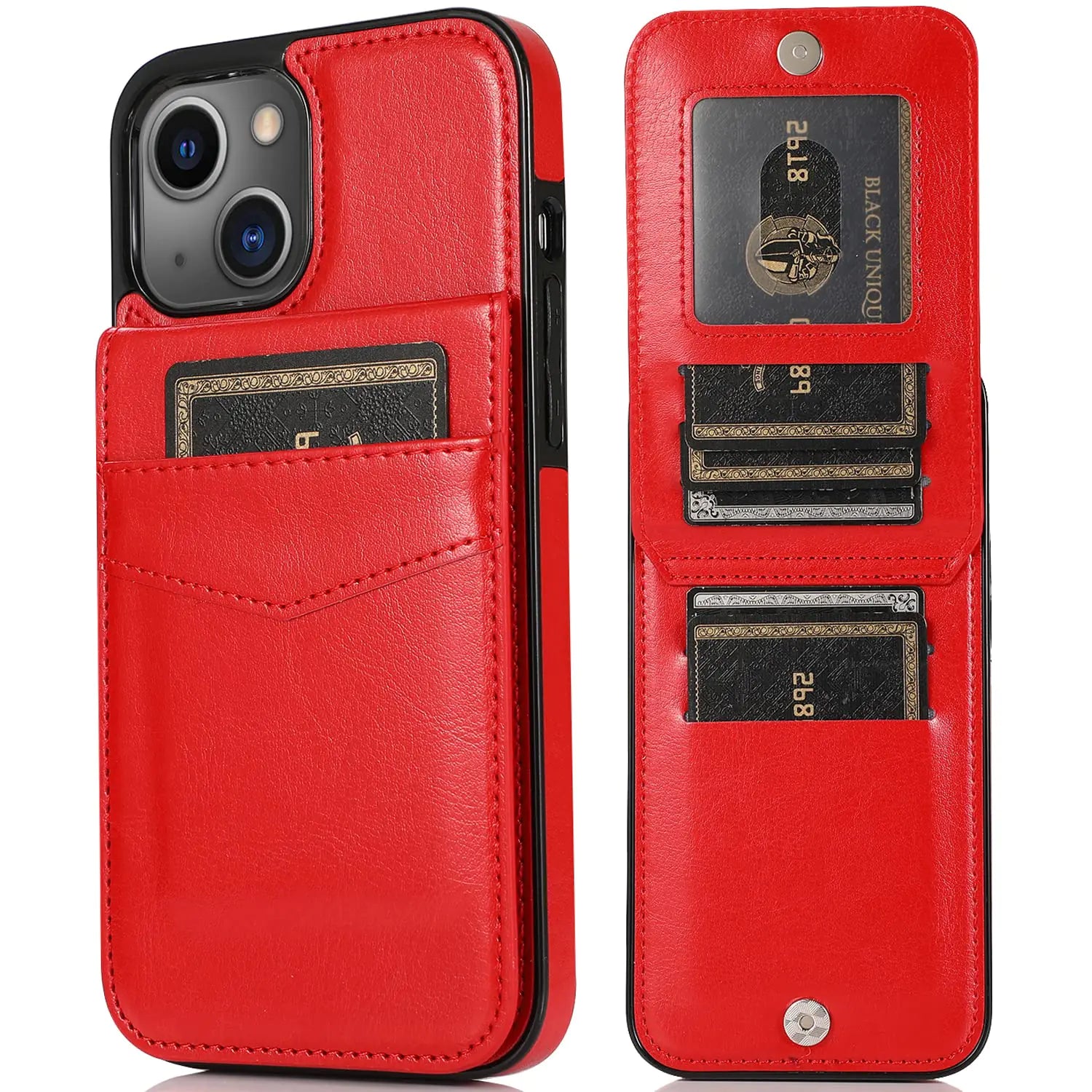 KOBBRAN for iPhone 14 Wallet Case iPhone 13 Wallet Case with Credit Card Slots Holder Kickstand Shockproof Cover PU Leather Wallet Case for iPhone 14 Phone Case for Women Men (Red)
