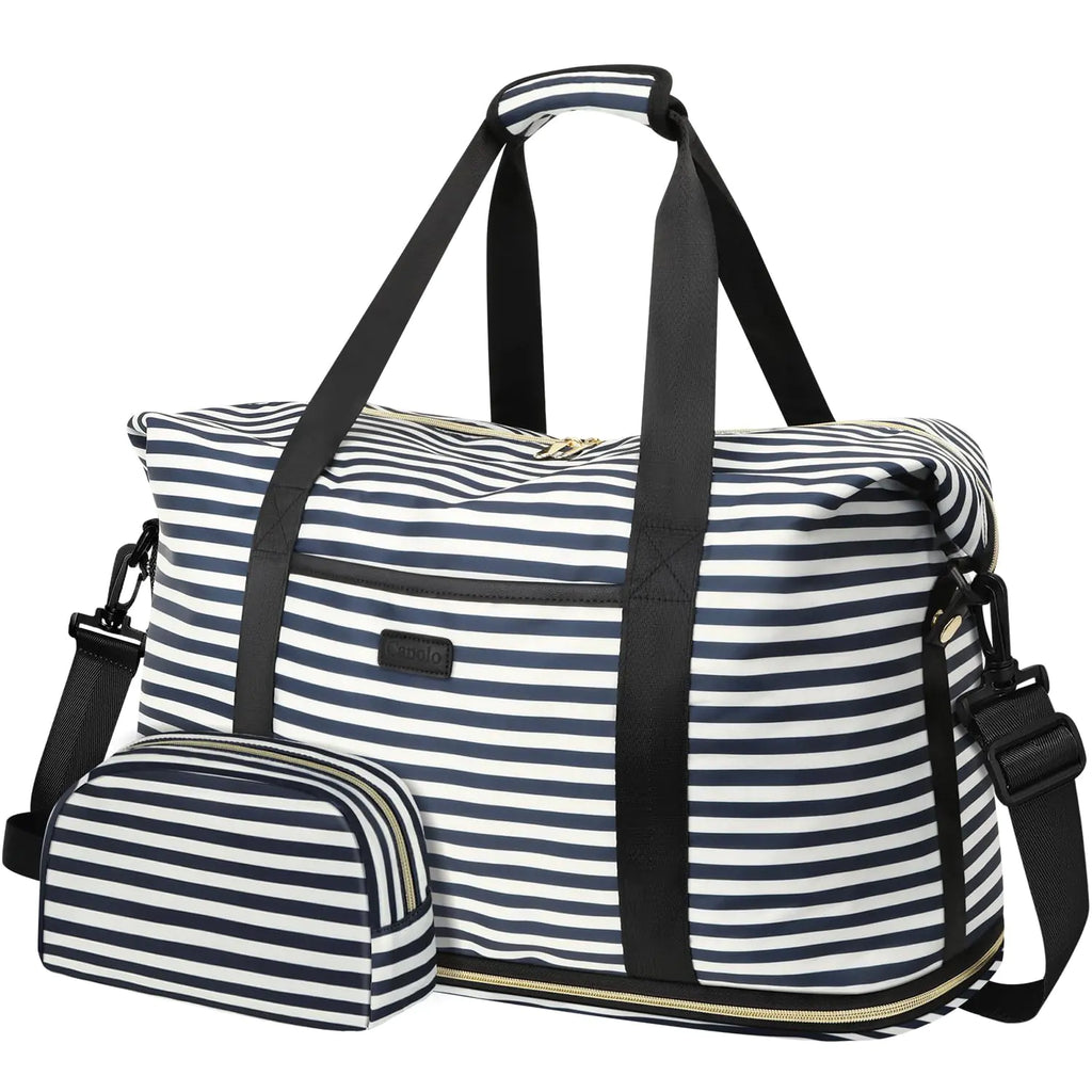 Expandable Travel Duffle Bag Waterproof Weekender Overnight Bags for Women Men Hospital Bag for Women Labor Delivery Carry on Bag with Toiletry Bag for Travel Gym Airplanes(Blue Stripe X-Large)