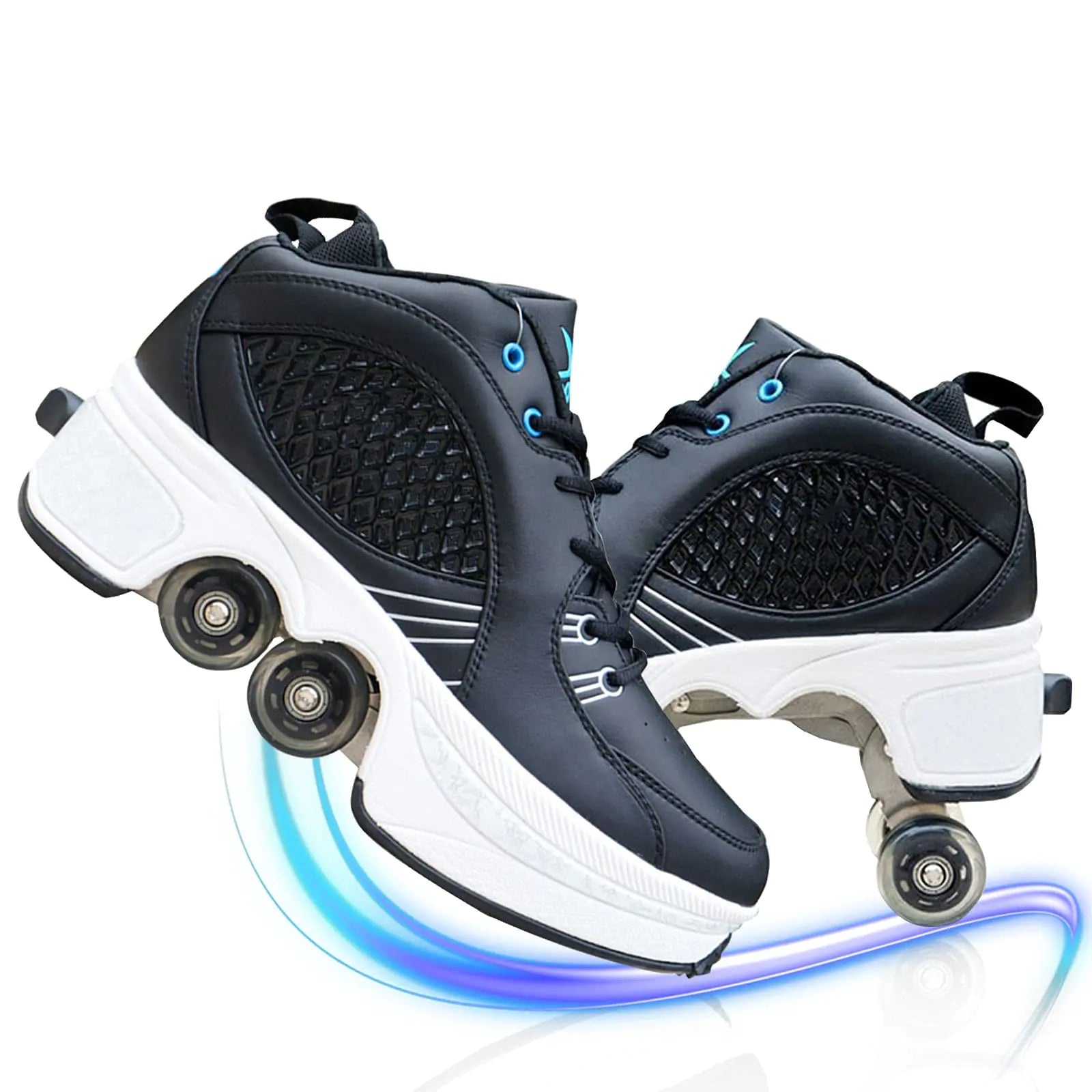 MLyzhe Deformation Roller Shoes Male and Female Skating Shoes Adult Childrens Automatic Walking Shoes Invisible Pulley Shoes Skates with Double-Row Deform Wheel…