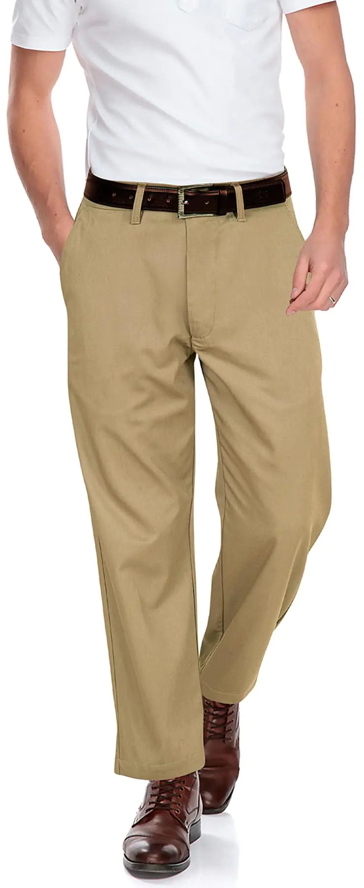 ROYALE LINENS Mens Classic-Fit Wrinkle Free Flat Front Chino Pant Available in Big & Tall - Premium Casual Pants - Regular Straight Pants Khaki