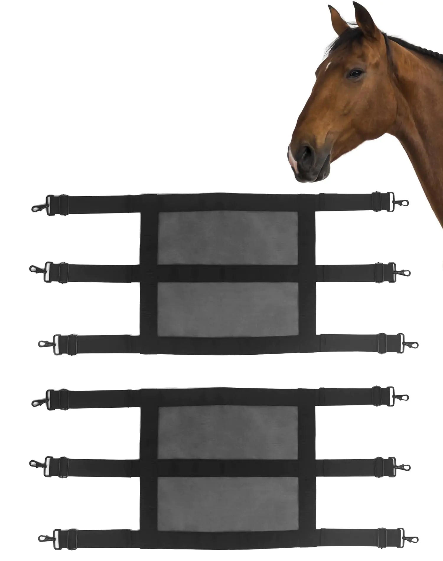 QWORK Premium Nylon Stall Guard for Horses 2 Pack Horses Stall Guard with Adjustable Straps and Sturdy Snap Hooks Black