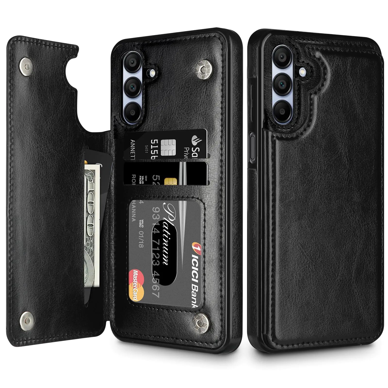 HianDier for Samsung A15 5G Phone Case Wallet with Card Holder Wallet Case Women Men PU Leather Shockproof Protective Cover Magnetic Closure Shockproof Case for Samsung Galaxy A15 Wallet Case-Black