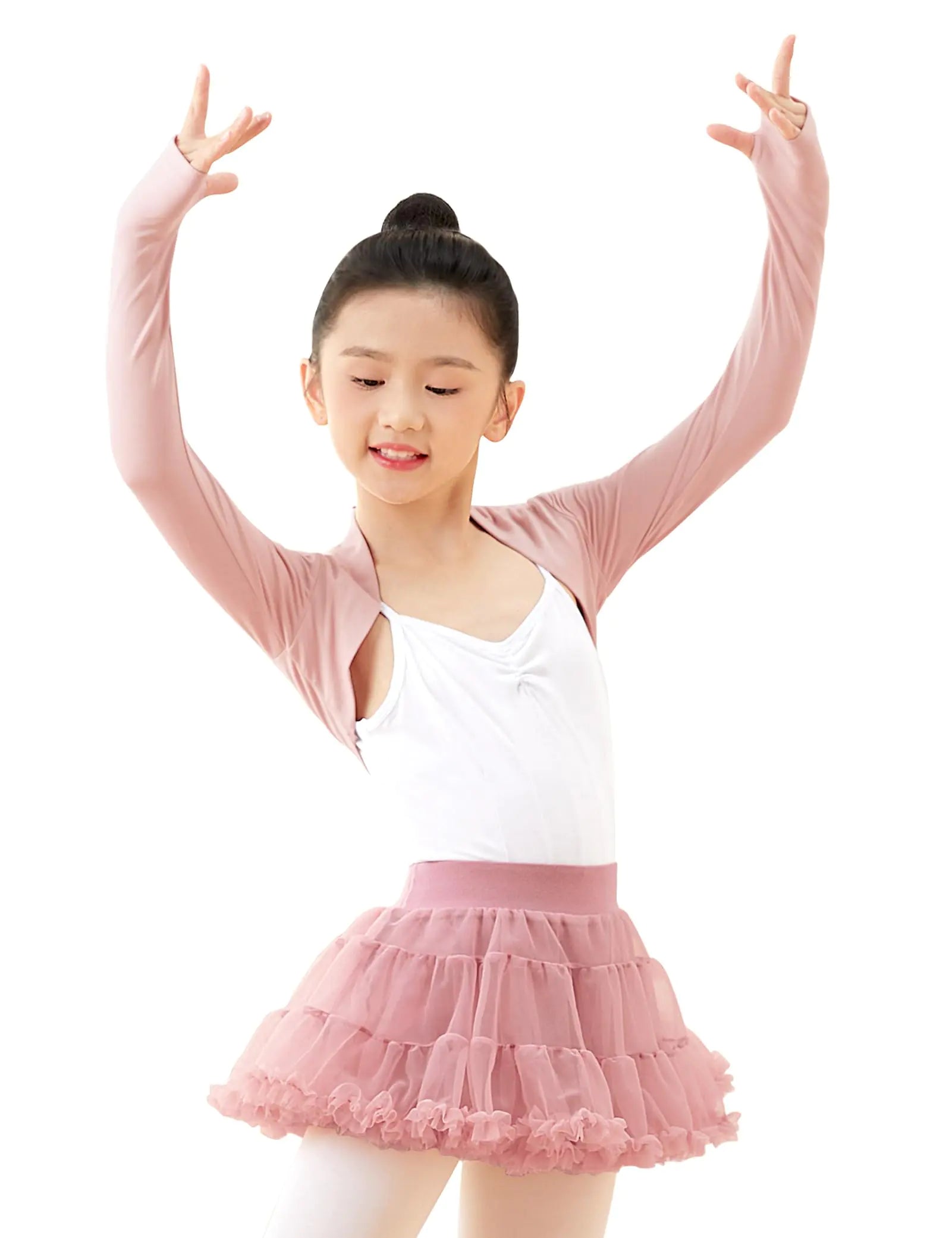Dayrose Girls Ballet Shrug Long Sleeve Girls Dance Top Over Leotards for Dance Gymnastics Pink