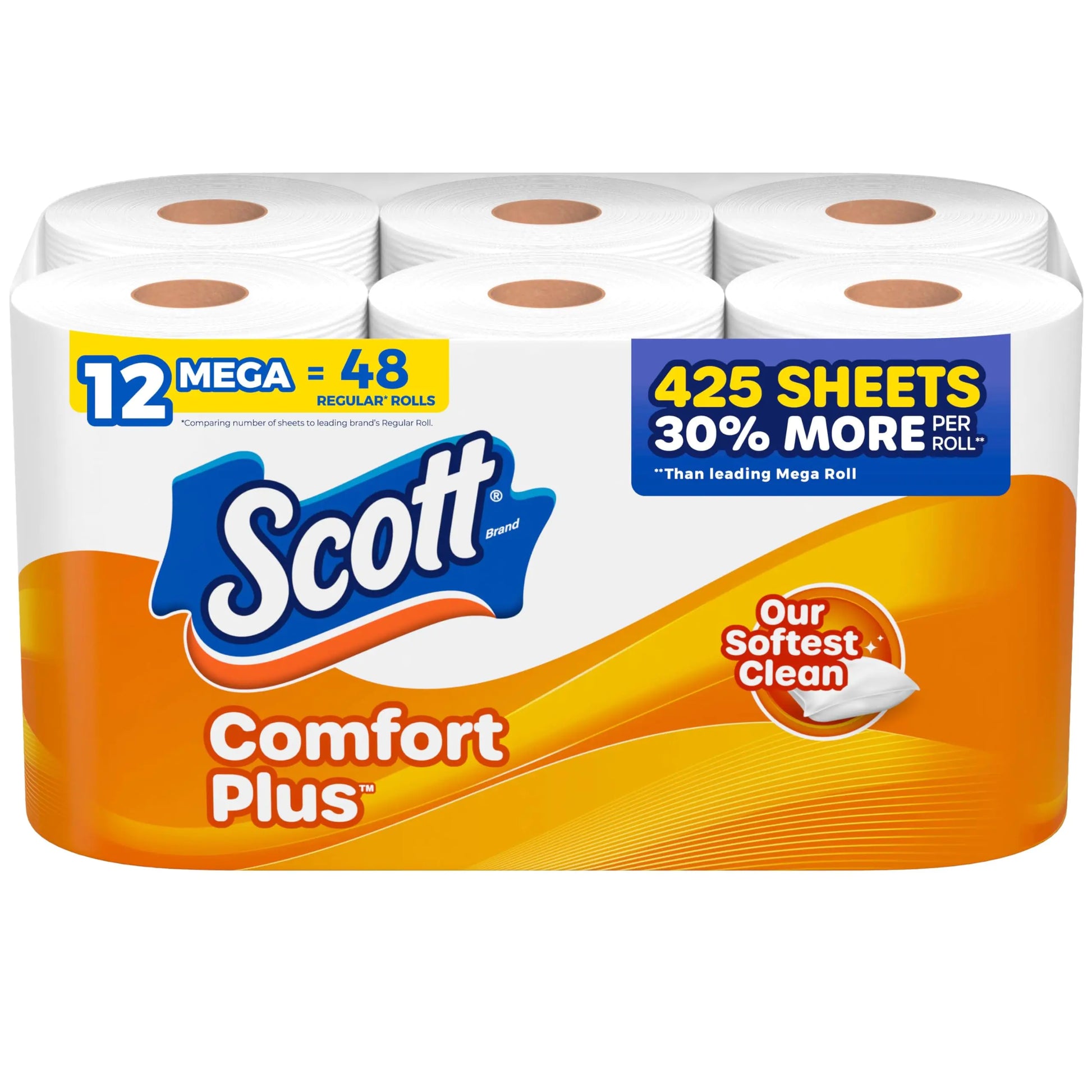 Scott ComfortPlus Toilet Paper 12 Mega Rolls 425 Sheets per Roll Septic-Safe 1-Ply Toilet Tissue
