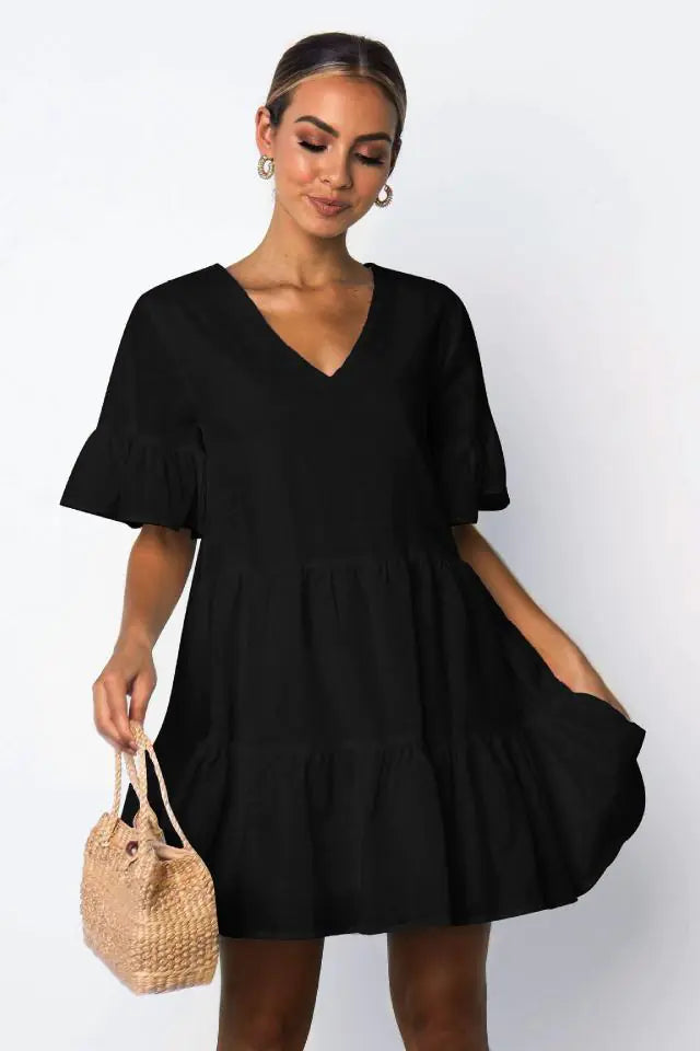 Summer Maternity V-Neck Loose Stitching Dress