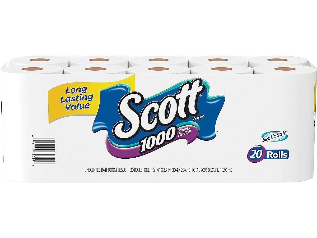 Scott 1000 Sheets Per Roll Toilet Paper Bath Tissue 20-Rolls
