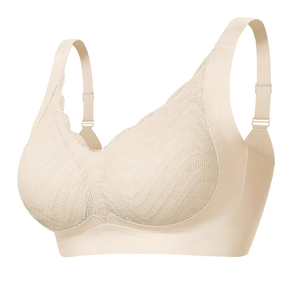 LEYSHE Wireless Support Bra Full Coverage Padded Push Up Bra No Underwire V Neck Comfortable Seamless Wireless Bras for Women Champagne