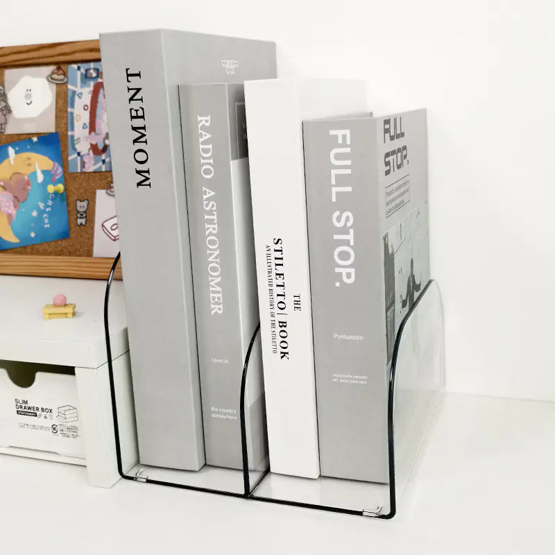 Simple Two-Grid Desktop Book Stand with Book Clips