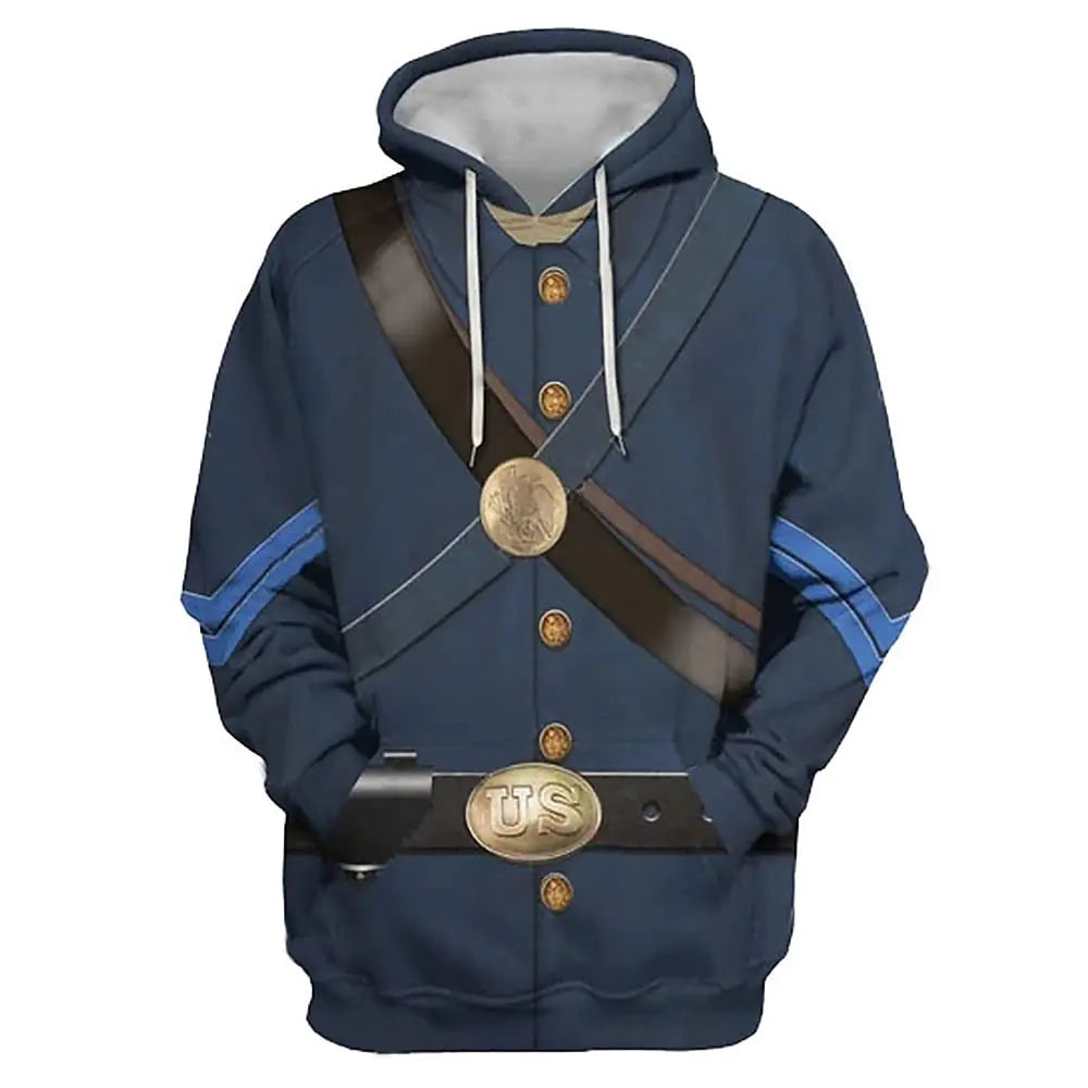 MarsVook 3D Printed Pullover Hoodie Costume for US Famous Historical War Theme Uniform Jacket Pants Sweatshirt Blue Hoodie XX-Large