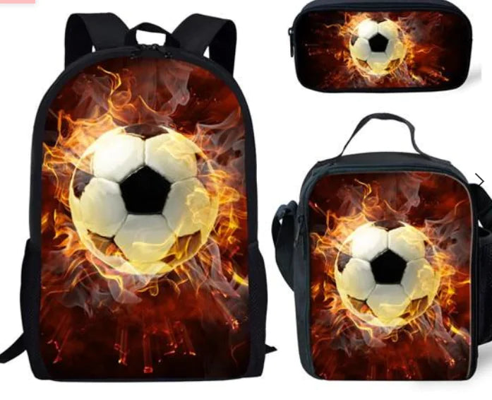 Children's Football Print 3-Piece Backpack Set